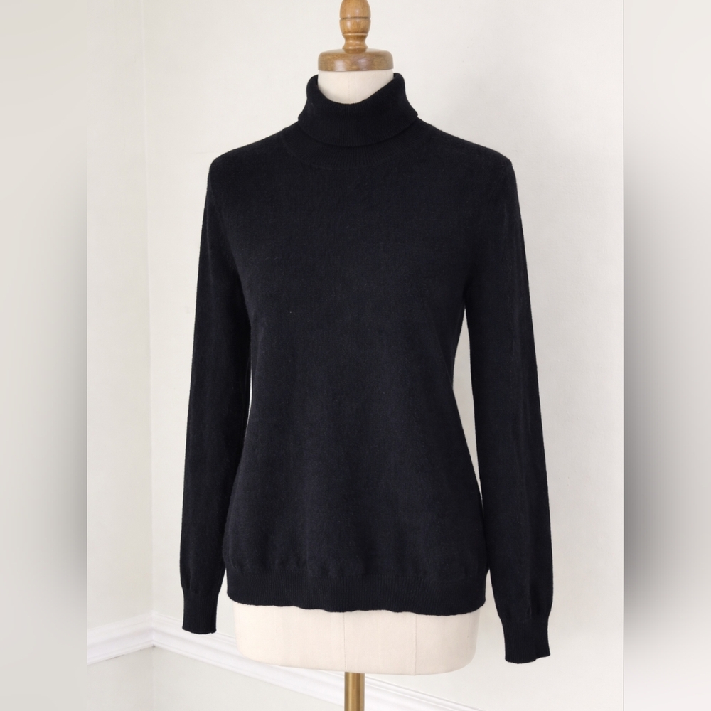 Rachel Zoe 100% 2-Ply Cashmere Black Turtleneck Sweater - Petite Large, So Soft!